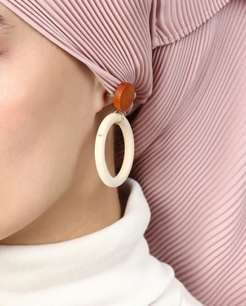 Wooden Round Earring - Beige Colour