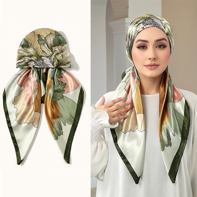 Elegant Printed Muslimah Headscarf Hat Breathable Lightweight Hijab Cap for Women