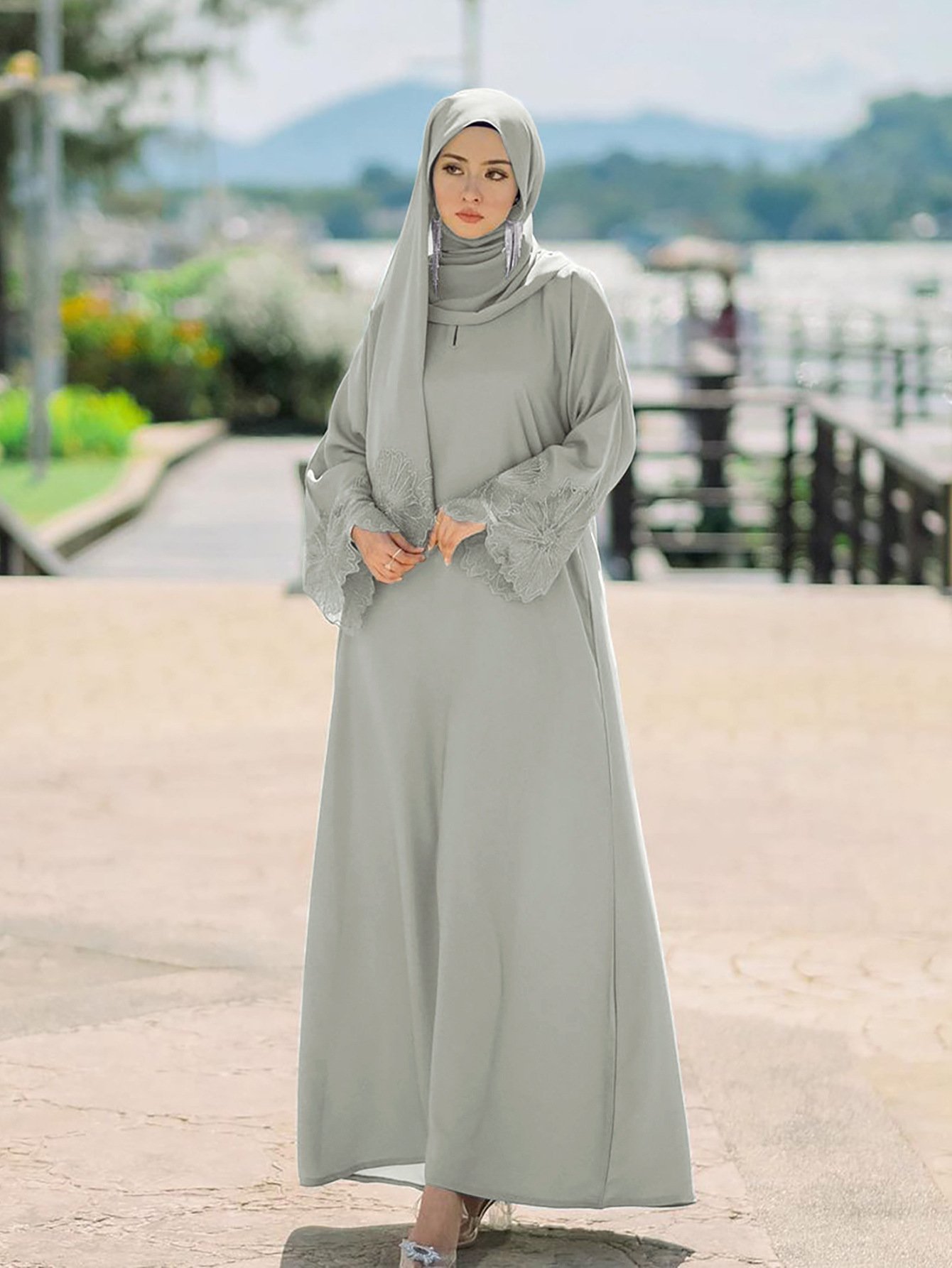 Eid Al-Fitr Muslimah Abaya Dress with Khimar & Headscarf Full Cover Prayer Wear