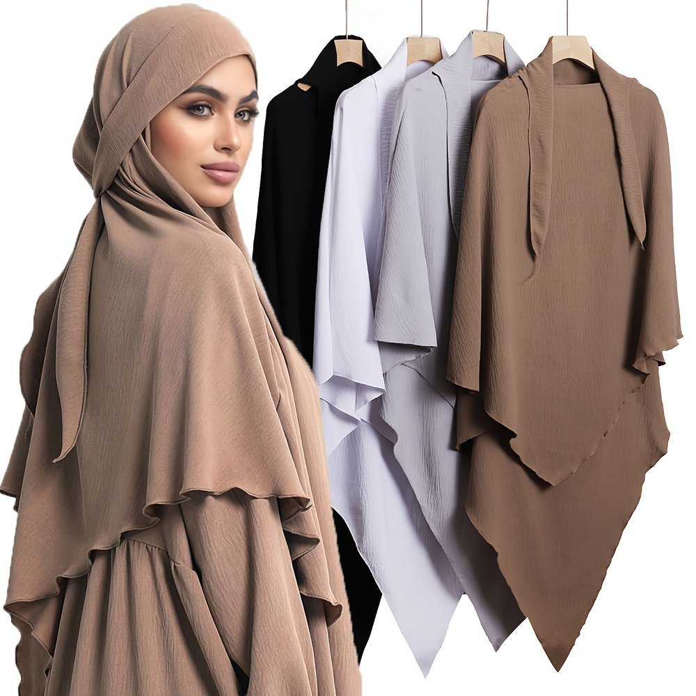 Long Muslimah Prayer Hijab with Tie Ready-to-Wear Headscarf for Abaya