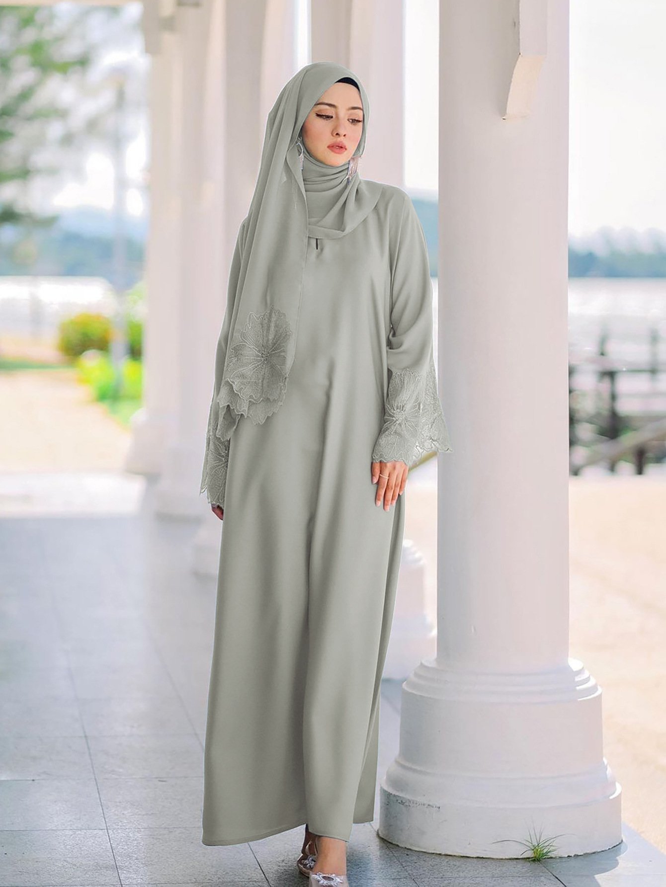 Eid Al-Fitr Muslimah Abaya Dress with Khimar & Headscarf Full Cover Prayer Wear