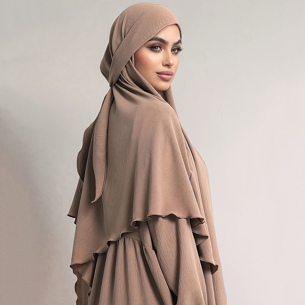 Long Muslimah Prayer Hijab with Tie Ready-to-Wear Headscarf for Abaya