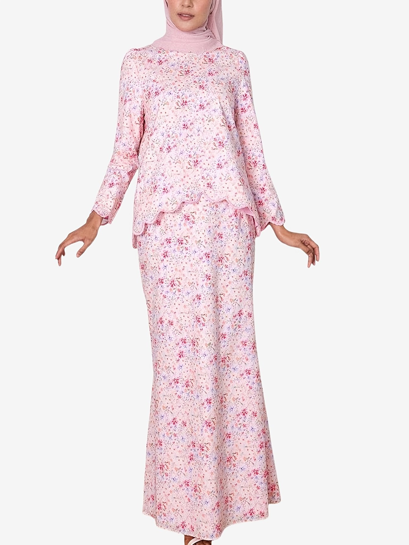 Elegant Temperament Women Printed Long Robe Dress Muslimah Fashion Abaya